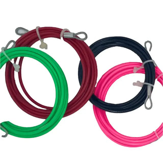 Green, Red, Black, and Pink Replacement Cables Coiled in Circles and Stacked on each Other