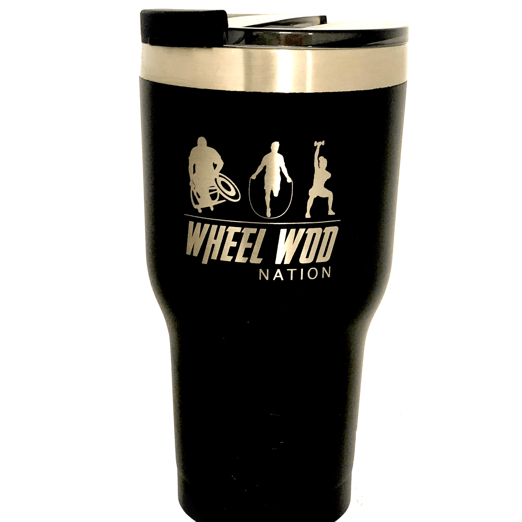 RTIC Tumbler 20oz. with Wheelwod logo showing and Equip logo on the other side.