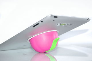 Pink iSucker on iPad using as a stand