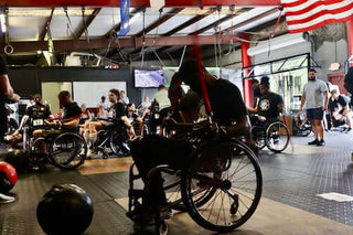 A Wheelchair athlete using the Equip Products Multi Rope