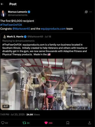 Screenshot of Marcus Lemonis on X saying we won $10K from the Fixer on Fox promo