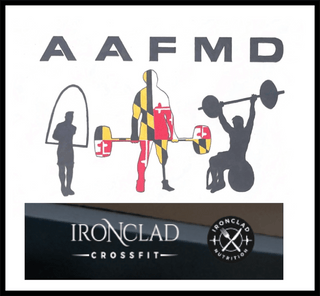 AAFMD and Ironclad CrossFit Logo's siting on top and bottom of each other to promote fitness day