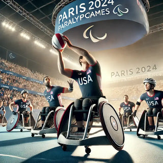 USA Paralympic Rugby Team depicted on a court with AI