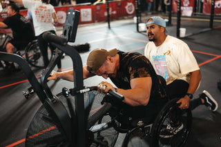 Wheelchair athletes using the Rogue Echo Bike and Equip Products Bike Handles