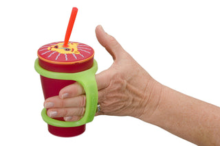 EazyHold Lime sippy cup holder with soft silicone cuff for easy grip and fun design.