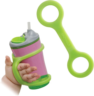 EazyHold Lime Sippy Cup Bottle Holder shown with large handled toy holder in bright green, designed for easy grip and use.