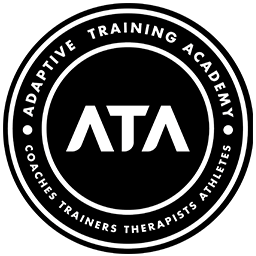 Adaptive Training Academy Logo black circle with white lettering Bold ATA on the center