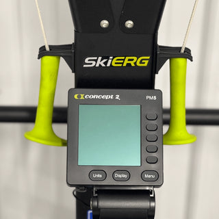 Concept2 Handles being held with Handle Hooks next to the Ski Erg Monitor