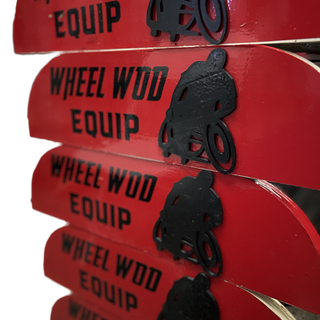 Side profile for H bracket with Wheel WOD and Equip Logo with Stouty printed image rocking on his wheelchair.