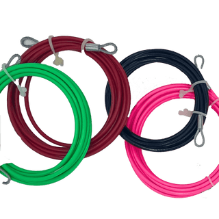 Green, Red, Black, and Pink Replacement Cables Coiled in Circles and Stacked on each Other