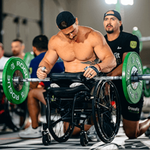 Mike Egan 2024 CrossFit Games With a barbell resting on a LapMat™ 