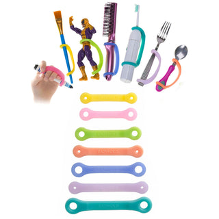 EazyHold Teacher & Therapist 7-Pack showcasing various grip aids and universal cuffs for better hand control.