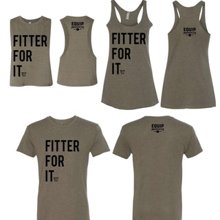 Olive t-shirts, tanks, and crops that state: Fitter For It