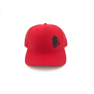 Red Wheelwod Trucker Hat With "Stouty" Logo on the left panel