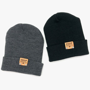 Cuffed Beanie with Leather Tab