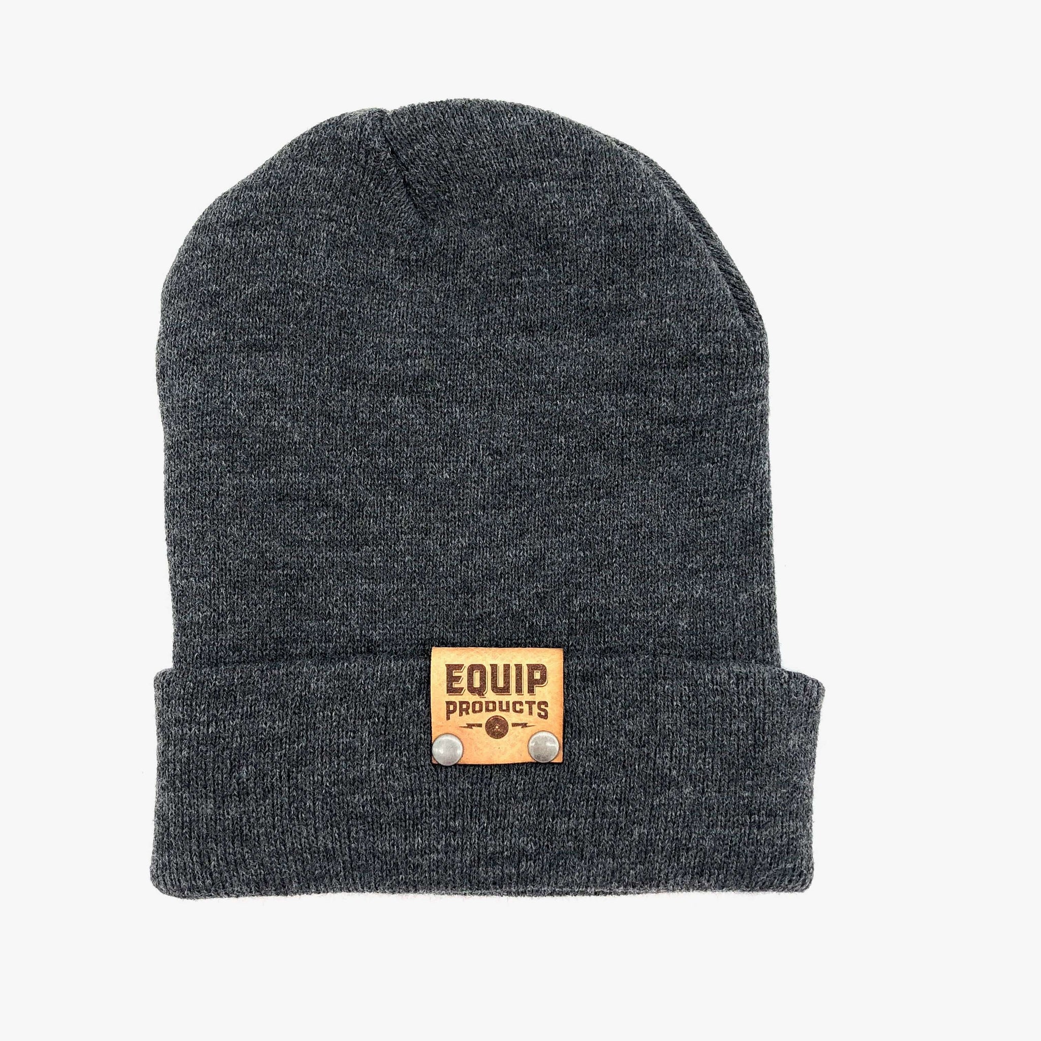 Cuffed Beanie with Leather Tab