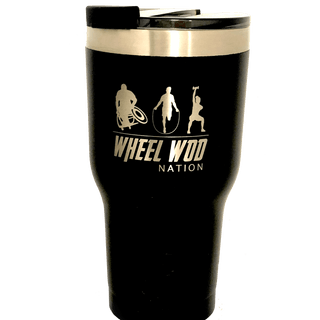 RTIC Tumbler 20oz. with Wheelwod logo showing and Equip logo on the other side.