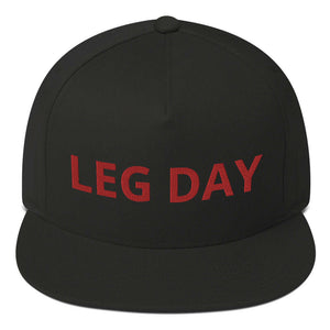 Black Flat-Bill Hat with Leg Day in red written on the fronts panels