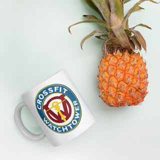 CrossFit Watchtower Coffee Mug with a pineapple in the upper left top corner
