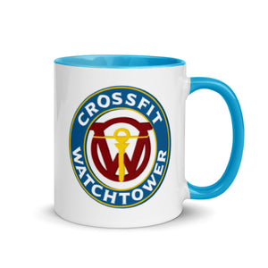 CrossFit Watchtower Coffee Mug with white with logo outer and light blue interior