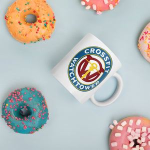 CrossFit Watchtower Coffee Mug With Donuts Surrounding the picture