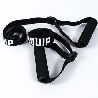 Ski Erg Extension Straps with handles in black white lettering with Equip on them